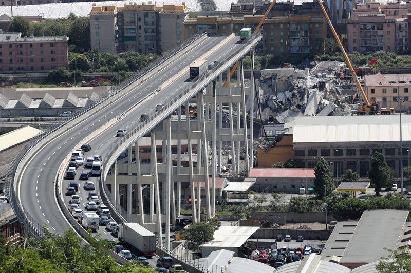 FILE PHOTO: The collapsed Morandi Bridge is seen in the