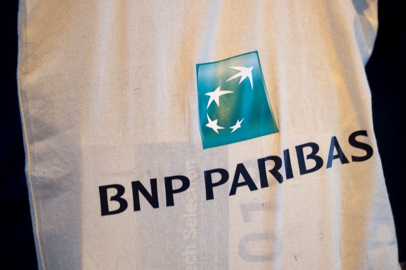 The logo of BNP Paribas is pictured during the Viva