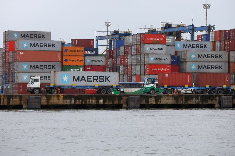 FILE PHOTO: Maersk containers are seen at the Port of
