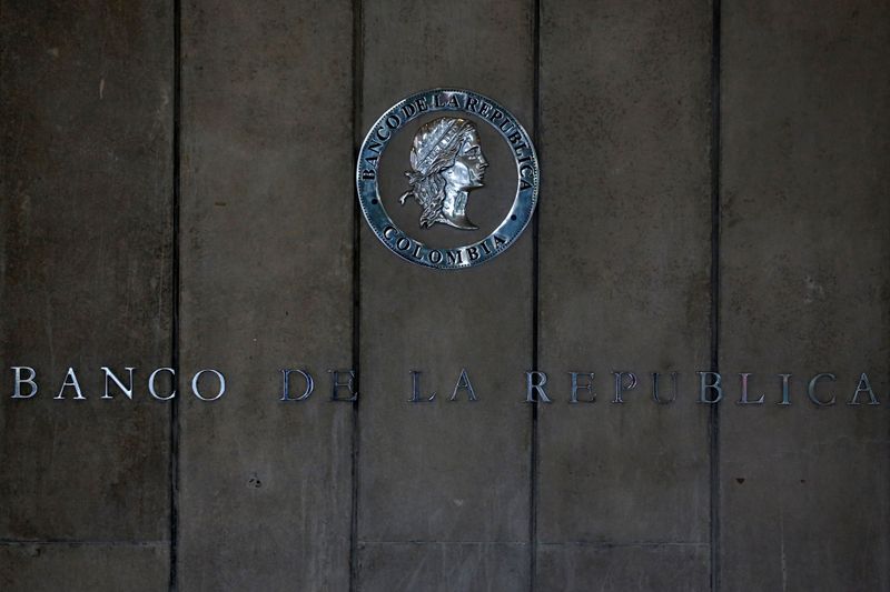 The Colombia’s central bank logo is seen in Bogota