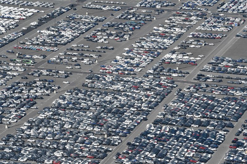 FILE PHOTO: Cars intended for export wait at the port