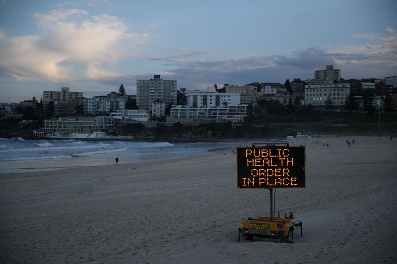 FILE PHOTO: A public health message is seen at Bondi