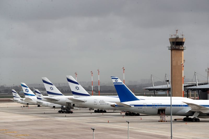 El Al Israel Airlines planes are seen on the tarmac