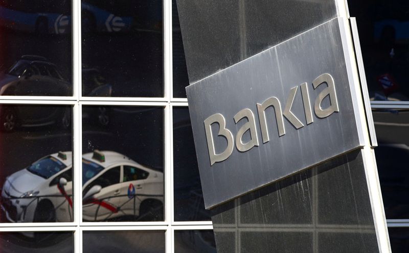 FILE PHOTO: A logo of Bankia bank is pictured outside