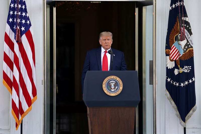 President Donald Trump delivers remarks outside White House