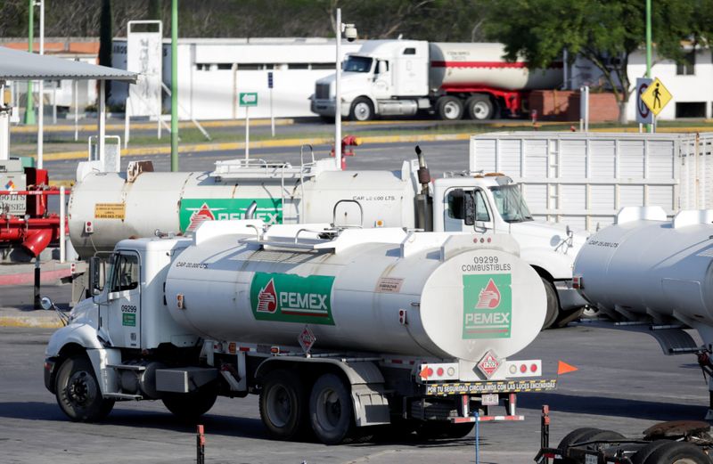 Tanker trucks of Mexican state oil firm Pemex’s are pictured