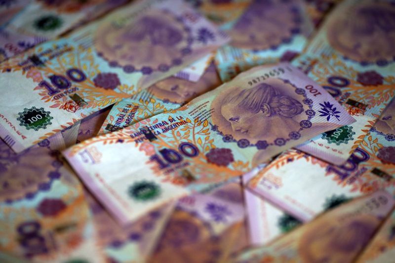 FILE PHOTO: Argentine one hundred peso bills are displayed in