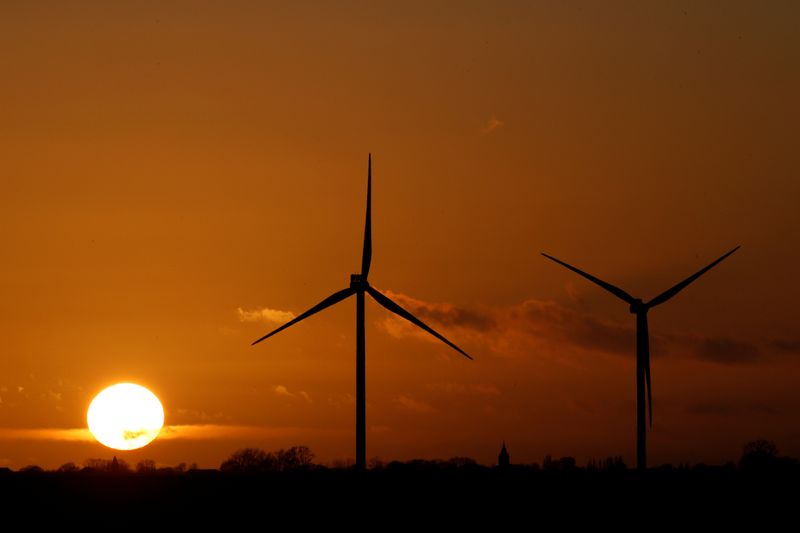 FILE PHOTO: Power-generating windmill turbines are seen at a wind