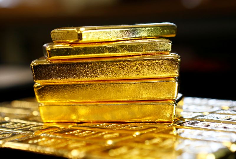 Gold bars are seen at the Austrian Gold and Silver
