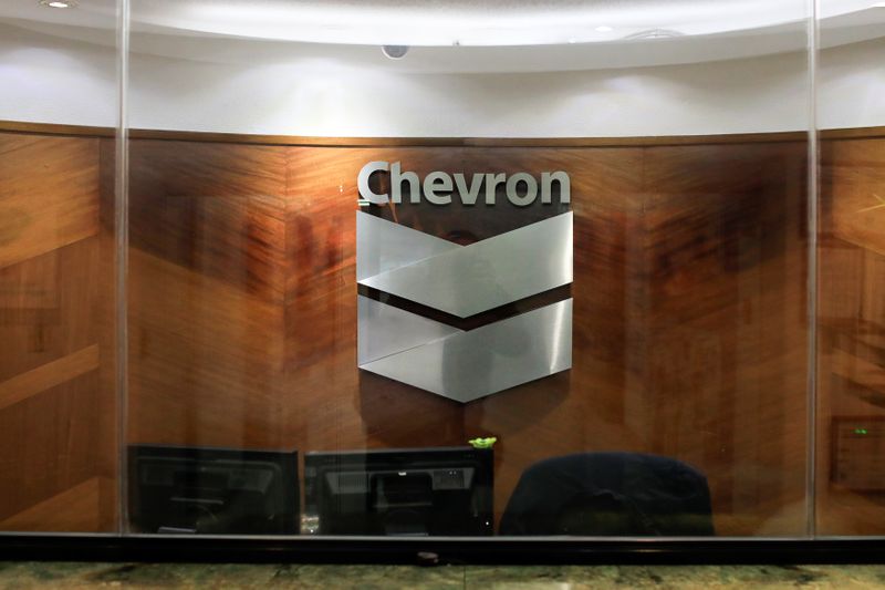 The logo of Chevron is seen at the company’s office