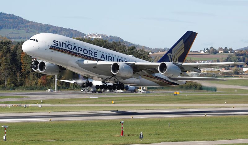 FILE PHOTO: Airbus A380-800 aircraft of Singapore Airlines takes off