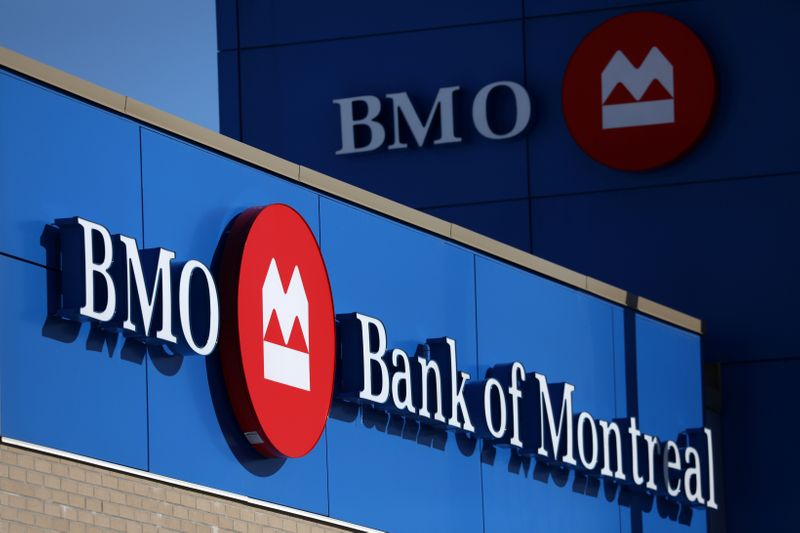 A Bank of Montreal logo is seen outside of a