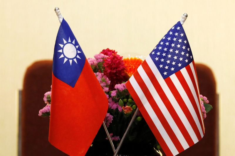 Flags of Taiwan and U.S. are placed for a meeting
