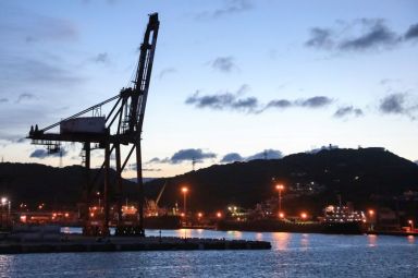 FILE PHOTO: Cargo cranes are seen at Keelung Port during