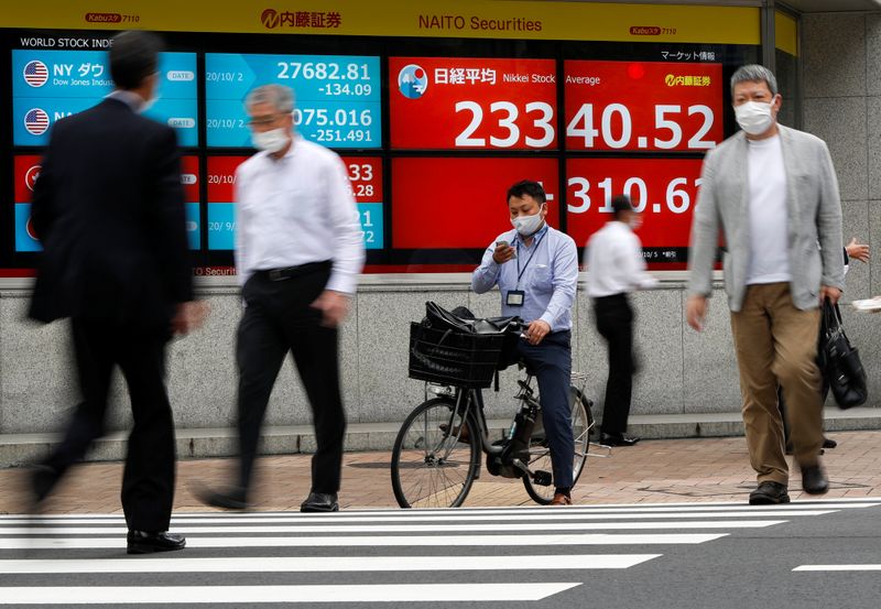 FILE PHOTO: Passersby wearing protective face masks walk past a