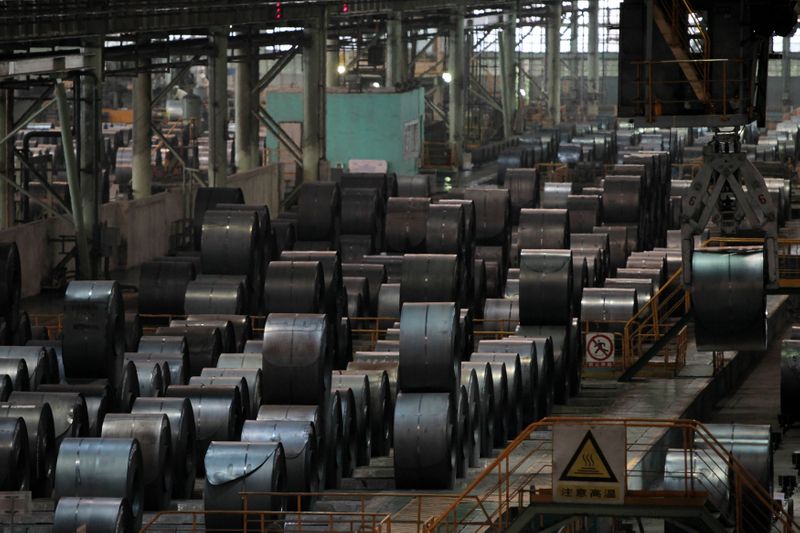 A stainless steel product line is seen at a factory