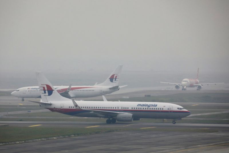 FILE PHOTO: Malaysia Airlines airplanes are pictured on the haze-shrouded