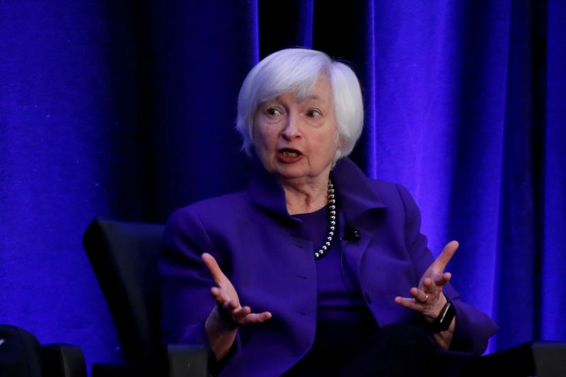 FILE PHOTO: Former Federal Reserve Chairman Janet Yellen speaks during