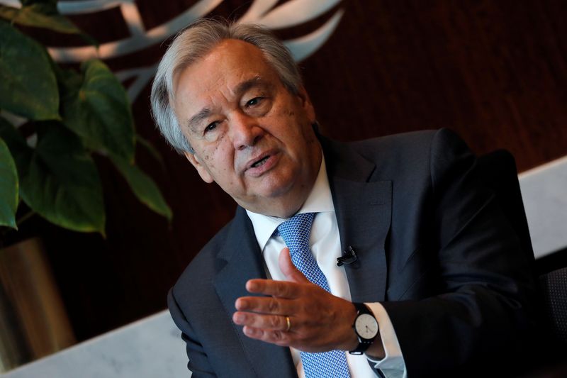 United Nations Secretary-General Antonio Guterres during interview with Reuters at