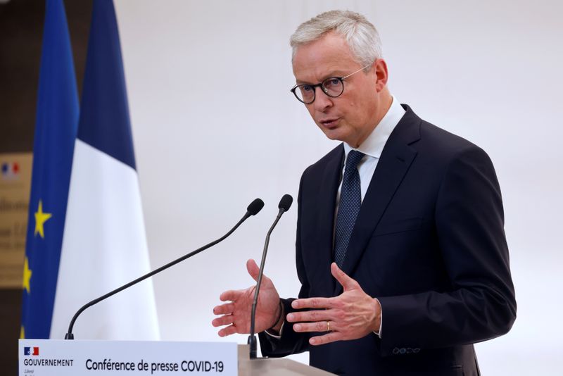 French Economy and Finance Minister Bruno Le Maire speaks during
