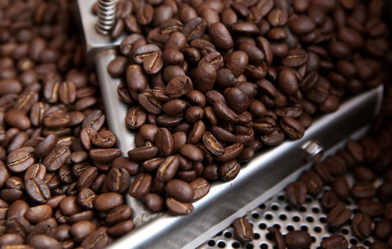FILE PHOTO: Coffee beans are seen in a roaster at