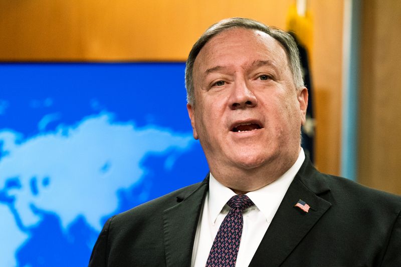 U.S. Secretary of State Mike Pompeo speaks during a news