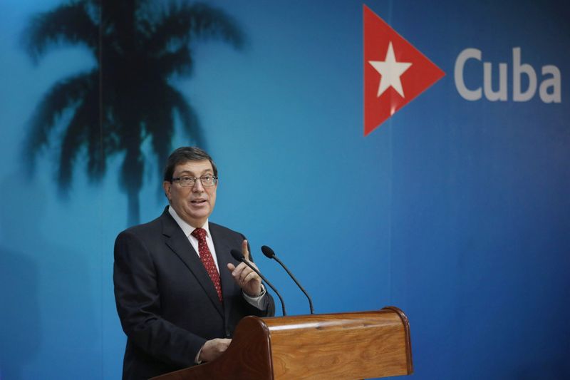 Cuba’s Foreign Minister Bruno Rodriguez speaks during a news conference