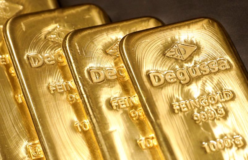 FILE PHOTO: Gold bullions are displayed at Degussa shop in