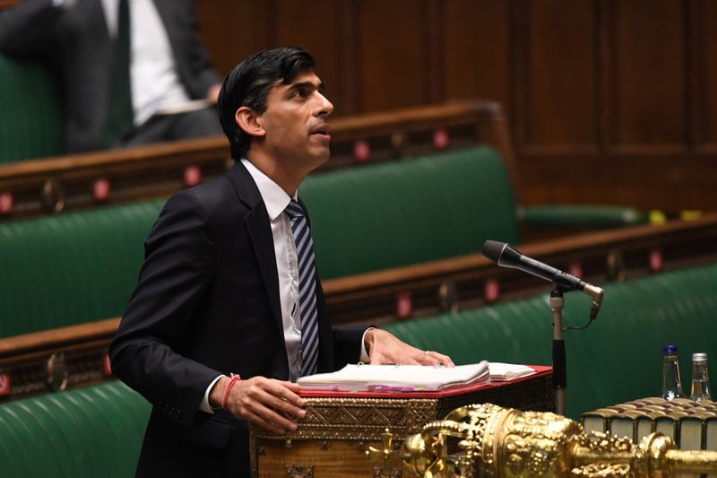 Britain’s Chancellor of the Exchequer Rishi Sunak speaks at the