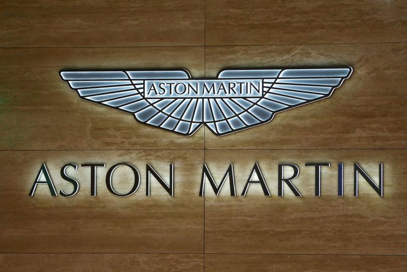 FILE PHOTO: An Aston Martin logo displayed at the 89th