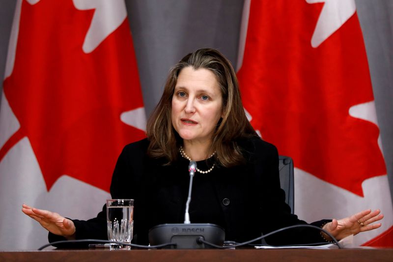 FILE PHOTO: Canada’s Deputy PM Freeland attends news conference on