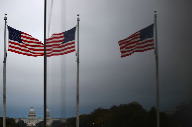 FILE PHOTO: The United States Capitol and U.S flags are