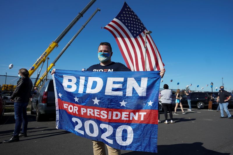 Supporters of Democratic U.S. presidential nominee Joe Biden celebrate
