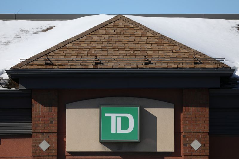 The Toronto-Dominion bank logo is seen outside of a branch
