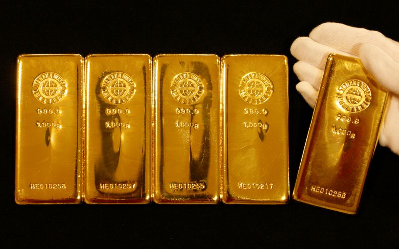 FILE PHOTO: Gold bars are displayed during a photo opportunity