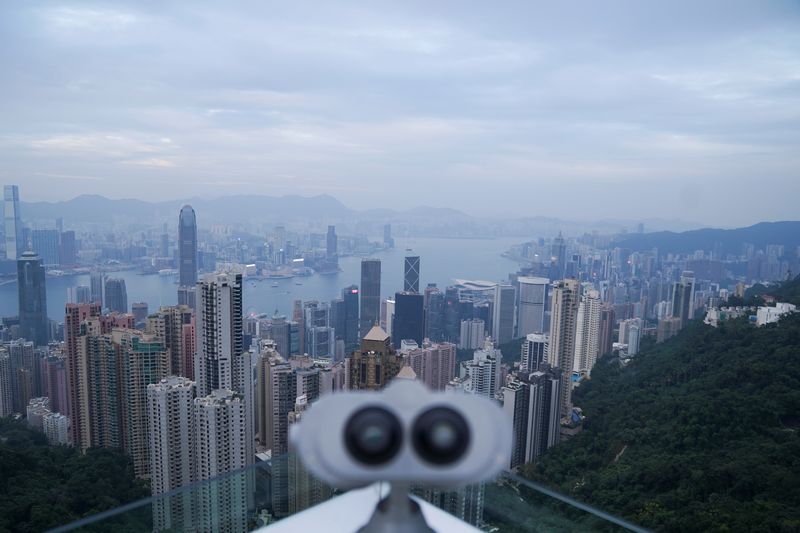 Telescope is seen at The Peak in Hong Kong