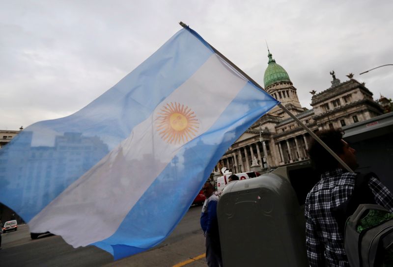 FILE PHOTO: A man waves an Argentine national flag during