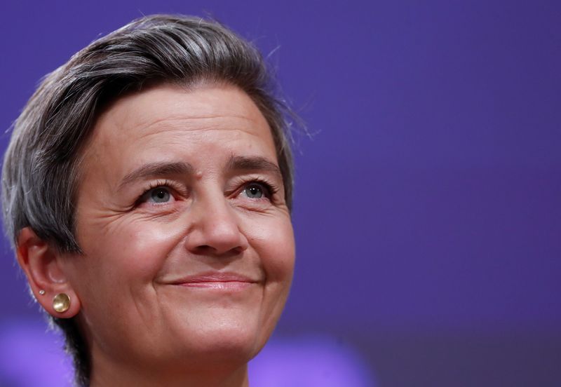 FILE PHOTO: European Commission Vice-President Vestager gives a news conference
