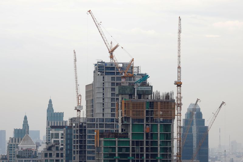 Luxury apartment buildings under construction are seen in Bangkok