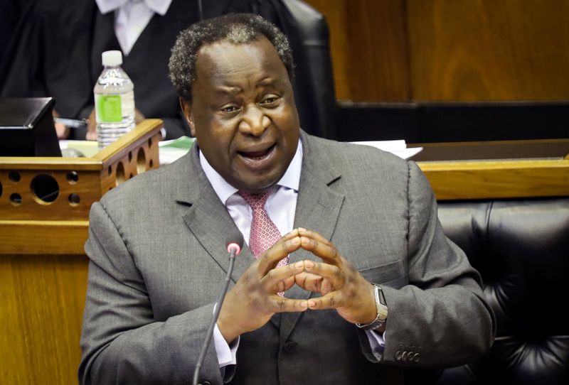 FILE PHOTO: South African Finance Minister Tito Mboweni gestures as