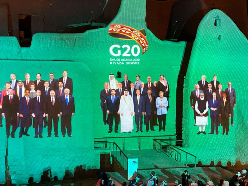 “Family Photo” for annual G20 Summit World Leaders is projected