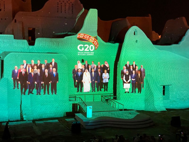 FILE PHOTO: Family Photo of G20 Leaders’ Summit is projected