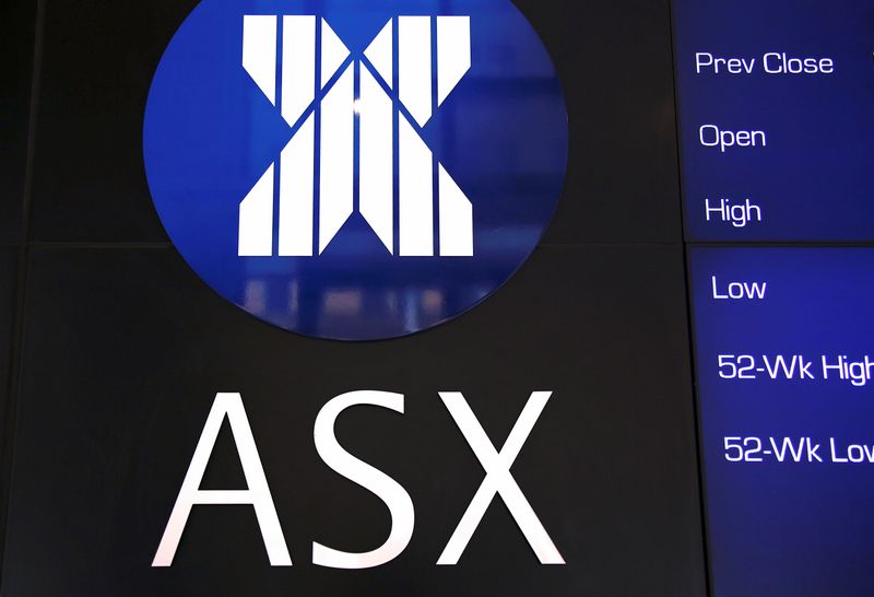 A board displaying stock prices is adorned with the Australian