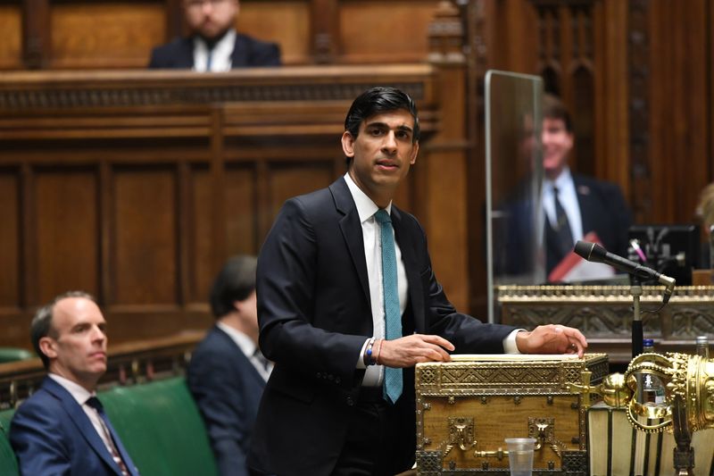 Britain’s Chancellor of the Exchequer Rishi Sunak speaks at the