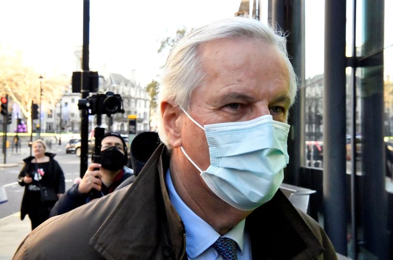 EU chief Brexit negotiator Michel Barnier, wearing a face mask,