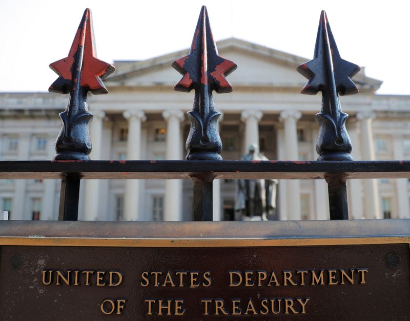 FILE PHOTO:  A sign marks the U.S Treasury Department