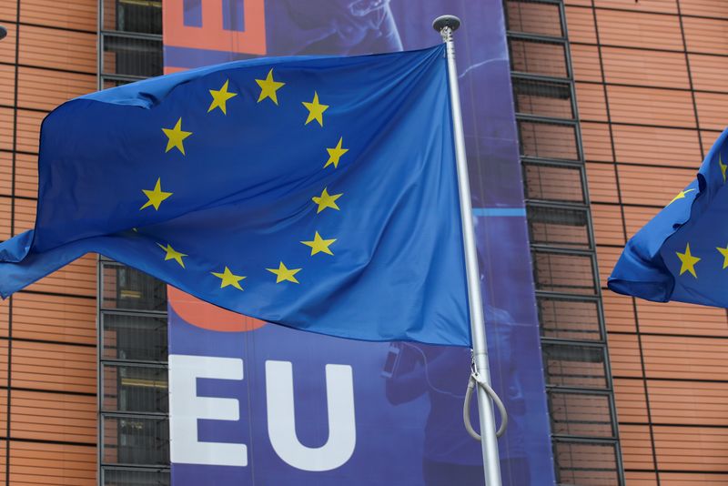 A European Union’s flag flutters outside the European Commission headquarters