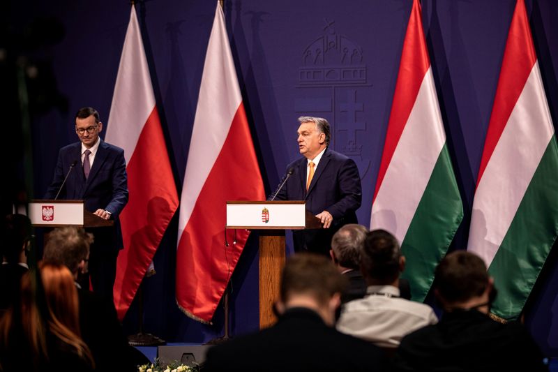 FILE PHOTO: Hungarian PM Orban and Polish PM Morawiecki meet