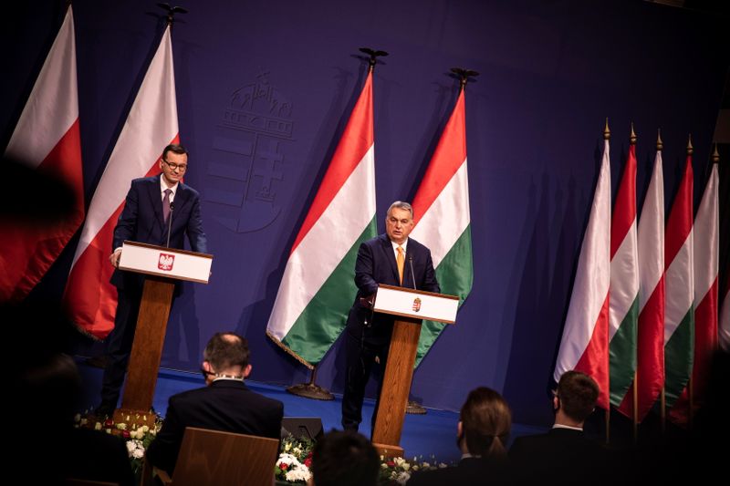 FILE PHOTO: Hungarian PM Orban and Polish PM Morawiecki meet