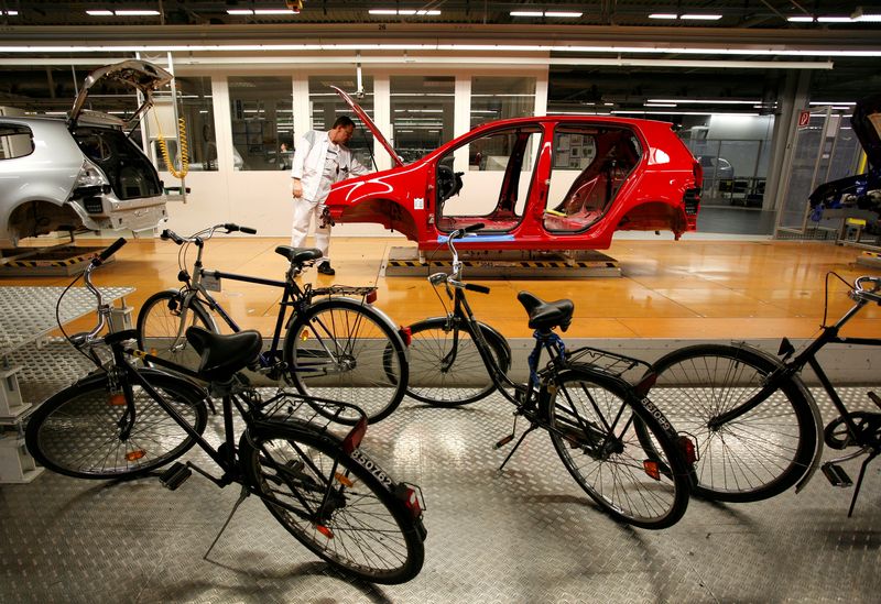 FILE PHOTO: Bicycles are parked beside the production line while